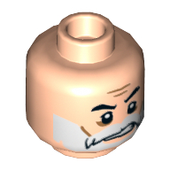 Tête de minifigurine Capitaine Rex, barbe blanche, moustache, sourcils, traits sur les joues, motif imprimé de ricanement [tenon creux] (Minifig Head Captain Rex, Beard White, Moustache, Eyebrows, Cheek Lines, Sneer Print [Hollow Stud])