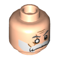 Tête de minifigurine Le commandant Wolffe, barbe blanche, moustache, sourcils gris, traits sur les joues, cicatrice sur le motif imprimé œil manquant droit [tenon creux] (Minifig Head Commander Wolffe, Beard White, Moustache, Gray Eyebrows, Cheek Lines, Scar over Right Missing Eye Print [Hollow Stud])