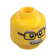 Pince à tête figurine, lunettes rectangulaires, sourcils gris et motif imprimé moustache (Minifig Head Chuck, Glasses Rectangular, Gray Eyebrows and Moustache Print)
