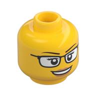 Tête de minifigurine, sourcils, verres à bord épais, motif imprimé lèvres pêche (Minifig Head, Eyebrows, Glasses with Thick Edge, Peach Lips Print)