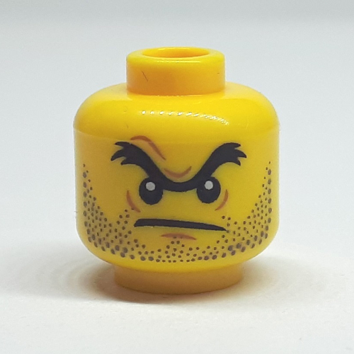 Tête de minifigurine ciel pirate, monosourcil, en colère, barbe naissante motif imprimé [tenon creux] (Minifig Head Sky Pirate, Unibrow, Angry, Stubble Beard Print [Hollow Stud])