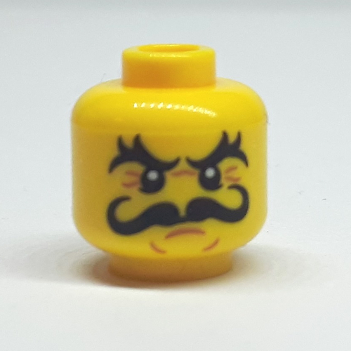 Tête de minifigurine Pirate du ciel, poignée moustache, sourcils épais, motif : en colère [tenon creux] (Minifig Head Sky Pirate, Handle Bar Mustache, Thick Eyebrows, Angry Print [Hollow Stud])