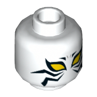 Tête de minifigurine Tigre blanc, grands yeux jaunes, motif imprimé de rayures de tigre noir [tenon creux] (Minifig Head White Tiger, Large Yellow Eyes, Black Tiger Stripes Print [Hollow Stud])