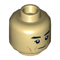 Tête de minifigurine Commandant Sato, double visage, sourcils, joues, expression neutre, sourcils levés, motif imprimé sur les dents [tenon creux] (Minifig Head Commander Sato, Dual Sided, Eyebrows, Cheeklines, Neutral, Raised Eyebrow Scowl, Teeth Print [Hollow Stud])