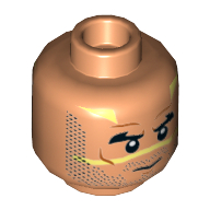 Tête de minifigurine Quinlan Vos, barbe naissante, sourcils épais noirs, neutre / dents nues motif imprimé en colère (Minifig Head Quinlan Vos, Beard Stubble, Black Thick Eyebrows, Neutral / Bared Teeth Angry Print)