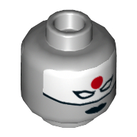 Tête de minifigurine Katana, double face, masque blanc avec soleil rouge sur la tête, lèvres noires, sévère / motif imprimé en colère [tenon creux] (Minifig Head Katana, Dual Sided, White Eyemask with Red Sun on Forehead, Black Lips, Stern / Angry Print [Hollow Stud])