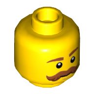 Tête de minifigurine, Sourcils bruns, Grande moustache [tenon creux] (Minifig Head, Brown Eyebrows, Large Mustache [Hollow Stud])