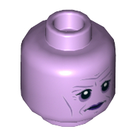 Tête de minifigurine bibliothèque fantôme, yeux, lèvres pourpre, bouche neutre / ouverte avec crocs motif imprimé (Minifig Head Library Ghost, Eyes, Purple Lips, Neutral / Open Mouth with Fangs Print)