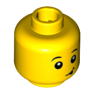 Tête de minifigurine de pingouin garçon, sourcils levés, pupilles blanches, sourire déséquilibré avec la langue noire sur motif imprimé (Minifig Head Penguin Boy, Raised Eyebrows, White Pupils, Lopsided Smile with Black Tongue Out Print)