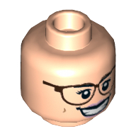 Tête de minifigurine Abby Yates, double visage, lunettes brun rougeâtre, lèvres rose vif, motif : sourire / sourire en coin [tenon creux] (Minifig Head Abby Yates, Dual Sided, Reddish Brown Glasses, Bright Pink Lips, Smile / Smirk Print [Hollow Stud])