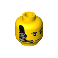 Tête de minifigurine Espion, sourcils, pupilles blanches, Noir et Argent Casque motif imprimé [tenon creux] (Minifig Head Spy, Eyebrows, White Pupils, Black and Silver Headset Print [Hollow Stud])
