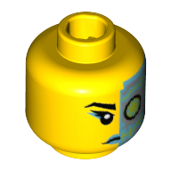 Tête de minifigurine cyborg, sourcil, lèvres azur foncé, sombre azur et argent eyepiece imprimé (Minifig Head Cyborg, Eyebrow, Dark Azure Lips, Dark Azure and Silver Cyborg Eyepiece Print)
