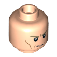 Tête de minifigurine directeur krennic, sourcils beige foncé, pupilles blanches, traits sur les joues, motif : air renfrogné (Minifig Head Director Krennic, Dark Tan Eyebrows, White Pupils, Cheek Lines, Frown Print)