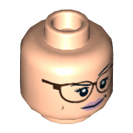 Tête de minifigurine Abby Yates, double visage, lunettes brun rougeâtre, lèvres rose vif, motif : sourire et sourcil levé / en colère [tenon creux] (Minifig Head Abby Yates, Dual Sided, Reddish Brown Glasses, Bright Pink Lips, Smile and Raised Eyebrow / Angry Print [Hollow Stud])