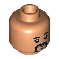 Tête de minifigurine Baze Malbus, barbe noire et grise, cicatrice sur le côté gauche, motif : bouche fermée / en colère (Minifig Head Baze Malbus, Black and Gray Beard, Scar on Left Side, Closed Mouth / Angry Print)