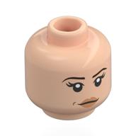 Tête de minifigurine, Sourcils bruns, Lèvres de pêche, grain de beauté, Motif imprimé neutre / en colère (Minifig Head, Brown Eyebrows, Peach Lips, Beauty Mark, Neutral / Angry Print)