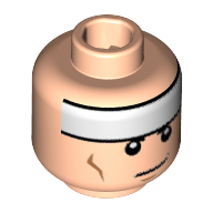 Tête de minifigurine Batman, bandeau blanc et traits sur les joues, motif : sourire en coin [tenon creux] (Minifig Head Batman, White Headband and Cheek Lines, Smirk Print [Hollow Stud])