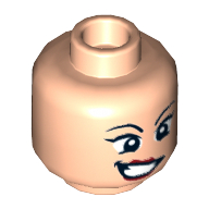 Tête de minifigurine Wonder Woman, yeux larges, lèvres rouges, sourire tordu motif imprimé [tenon creux] (Minifig Head Wonder Woman, Wide Eyes, Red Lips, Crooked Grin Print [Hollow Stud])