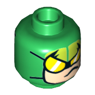 Tête de minifigurine scorpion, cagoule, visage nougat clair, lunettes jaunes motif imprimé [creux tenon] (Minifig Head Scorpion, Balaclava, Light Nougat Face, Yellow Goggles Print [Hollow Stud])