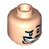 Tête de minifigurine Iron Man (Tony Stark), sourcil gauche levé, bouche ouverte avec les dents plus larges sur le côté droit, moustache et motif imprimé barbe [tenon creux] (Minifig Head Iron Man (Tony Stark), Left Eyebrow Raised, Open Mouth with Teeth wider on Right Side, Mustache and Beard Print [Hollow Stud])