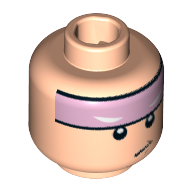 Tête de minifigurine Batman, bande rose vif sur le avant, avec expression de sourire motif imprimé [tenon creux] (Minifig Head Batman, Bight Pink Stripe on Forehead, with Smirk Expression Print [Hollow Stud])