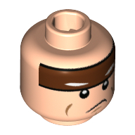 Tête de minifigurine Batman, bande brun rougeâtre sur le devant, avec motif imprimé triste bouche [tenon creux] (Minifig Head Batman, Reddish Brown Stripe on Forehead, with Sad Mouth Print [Hollow Stud])