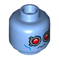 Tête de minifigurine Mr Freeze, Lunettes avec verres rouges, motif imprimé [tenon creux] (Minifig Head Mr Freeze, Goggles with Red Lenses, Blue Cheek Lines Print [Hollow Stud])