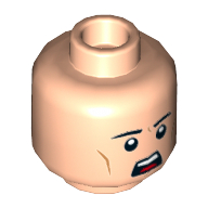 Tête de minifigurine gcpd officier, sourcils, fossette du menton, bouche ouverte regard menaçant motif imprimé (Minifig Head GCPD Officer, Eyebrows, Chin Dimple, Open Mouth Scowl Print)
