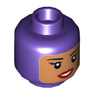 Tête de minifigurine Batgirl, cagoule avec visage de nougat moyen, grain de beauté, sourire / motif imprimé ennuyé (Minifig Head Batgirl, Balaclava with Medium Nougat Face, Beauty Mark, Smile /﻿ Annoyed Print)