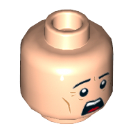 Tête de minifigurine Homme de main / Garde, sourcils, menton fossette, bouche ouverte Surpris / Motif imprimé effrayé [tenon creux] (Minifig Head Henchman / Guard, Eyebrows, Chin Dimple, Open Mouth Surprised / Scared Print [Hollow Stud])