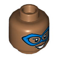 Tête de minifigurine ms merveille, double face, masque bleu, bouche ouverte sourire / motif imprimé déterminé [tenon creux] (Minifig Head Ms Marvel, Dual Sided, Blue Eyemask, Open Mouth Smile / Determined Print [Hollow Stud])