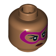Tête de minifigurine Batgirl, double visage, masque magenta, lèvres rouge foncé, grincement des dents / motif imprimé neutre [tenon creux] (Minifig Head Batgirl, Dual Sided, Magenta Eyemask, Dark Red Lips, Grin with Teeth / Neutral Print [Hollow Stud])