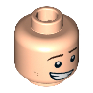 Tête de minifigurine Dick Grayson (Robin), sourcils, fossettes brun rougeâtre, groin bouche ouverte asymétrique motif imprimé [hollow tenon] (Minifig Head Dick Grayson (Robin), Eyebrows, Reddish Brown Dimples, Lopsided Open Mouth Grin Print [Hollow Stud])