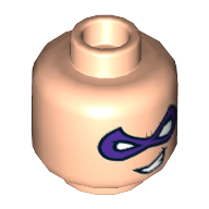 Tête de minifigurine L’Homme-Mystère, double visage, masque pourpre, bouche tordue / motif imprimé froncé [tenon creux] (Minifig Head Riddler, Dual Sided, Purple Eyemask, Crooked Mouth Grin / Frown Print [Hollow Stud])
