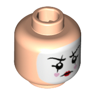 Tête de minifigurine Mime, blanc Face Paint, Lignes noires à travers les sourcils et les yeux, cœurs roses vifs sur le motif imprimé joues [tenon creux] (Minifig Head Mime, White Face Paint, Black Lines Through Eyebrows and Eyes, Bright Pink Hearts on Cheeks Print [Hollow Stud])
