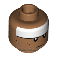 Tête de minifigurine Catman, bande blanche sur le devant, lignes de joue brun rougeâtre, motif imprimé noir en baratin [tenon creux] (Minifig Head Catman, White Stripe on Forehead, Reddish Brown Cheek Lines, Black Stubble Print [Hollow Stud])