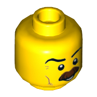 Tête de minifigurine, sourcils, crochu brun moustache imprimé (Minifig Head, Eyebrows, Crooked Brown Bushy Moustache Print)