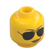 Tête de minifigurine officier midian / policier, grandes lunettes de soleil, fines sourcils motif imprimé (Minifig Head Officer Noonan / Police Officer, Large Sunglasses, Thin Eyebrows Print)