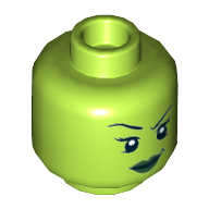 Tête de minifigurine elle-coque, double visage, lèvres vert foncé, dents nues motif imprimé sourire en colère / malicieux [tenon creux] (Minifig Head She-Hulk, Dual Sided, Dark Green Lips, Teeth Bared Angry / Malicious Smile Print [Hollow Stud])