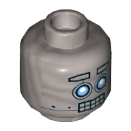 Tête de minifigurine Bot, yeux de robot bleu, sourcils, bouche ouverte dents d'argent cendrées motif imprimé [tenon creux] (Minifig Head Bot, Blue Robot Eyes, Eyebrows, Open Mouth Clenched Silver Teeth Print [Hollow Stud])