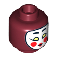 Tête de minifigurine Kabuki Twin, masque blanc de Kabuki avec sourcils, yeux vert jaunâtre, joues rouges rondes et lèvres rouges motif imprimé [tenon creux] (Minifig Head Kabuki Twin, White Kabuki Mask with Eyebrows, Yellowish Green Eyes, Round Red Cheeks and Red Lips Print [Hollow Stud])