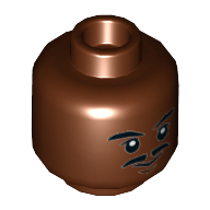Tête de minifigurine lando calrissian, moustache fendue, sourire déséquilibré / bouche fermée motif imprimé (Minifig Head Lando Calrissian, Moustache Split, Lopsided Grin / Closed Mouth Print)