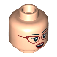 Tête de minifigurine harleen quinnel (Harley Quinn), double visage, lunettes rouge foncé et lèvres, quizzical / motif imprimé excité [tenon creux] (Minifig Head Harleen Quinzel (Harley Quinn), Dual Sided, Dark Red Glasses and Lips, Quizzical / Excited Print [Hollow Stud])