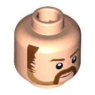 Tête de minifigurine gcpd officier, sourcils brun foncé, favoris, moustache, motif imprimé de barbe naissante de nougat moyen [tenon creux] (Minifig Head GCPD Officer, Dark Brown Eyebrows, Sideburns, Moustache, Medium Nougat Stubble Print [Hollow Stud])