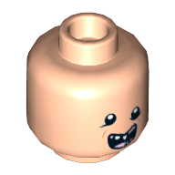 Tête de minifigurine Paresseux, yeux irréguliers, bouche ouverte avec dents manquantes et motif imprimé de langue rose [tenon creux] (Minifig Head Sloth, Uneven Eyes, Open Mouth with Missing Teeth and Pink Tongue Print [Hollow Stud])