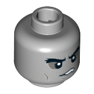 Tête de minifigurine Teinte, sourcils bouffis, yeux foncés gris bleutés, joues, froncement de dents imprimé [tenon creux] (Minifig Head Shade, Bushy Eyebrows, Dark Bluish Gray Sunken Eyes, Cheek Lines, Frown with Teeth Print [Hollow Stud])
