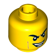 Cendre de tête de figurine, sourcils sillonnés, sourire déséquilibré avec motif imprimé de dents [tenon creux] (Minifig Head Ash, Eyebrows Furrowed, Lopsided Smirk with Teeth Print [Hollow Stud])