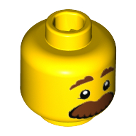 Tête de minifigurine Maïs Cob Guy, brun broussailleux sourcils et grand motif imprimé moustache [tenon creux] (Minifig Head Corn Cob Guy, Brown Bushy Eyebrows and Large Mustache Print [Hollow Stud])