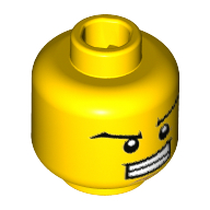 Tête de minifigurine rétro astronaute, de larges sourcils, grand sourire montrant les dents, brun foncé fossette et motif imprimé menton [tenon creux] (Minifig Head Retro Spaceman, Wide Eyebrows, Wide Grin Showing Teeth, Dark Tan Dimple and Chin Print [Hollow Stud])