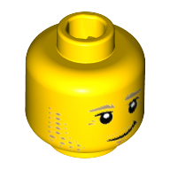 Tête de minifigurine Surfeur professionnel, sourcils beige foncé et barbe naissante, motif imprimé de travers grand sourire [tenon creux] (Minifig Head Professional Surfer, Dark Tan Eyebrows and Stubble, Crooked Grin Print [Hollow Stud])